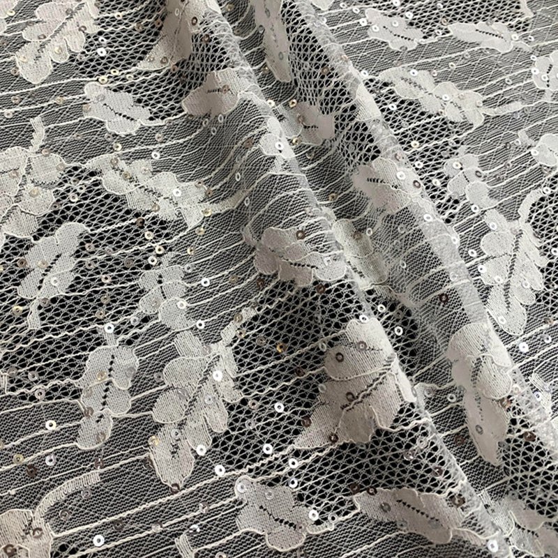 Leaf Sequin Iridescent Polyester Lace Fabric Wholesale Supplier 5